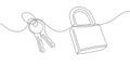 Security lock. Keys. Protection of data, information, website.Continuous line drawing of padlock.Vector illustration
