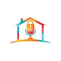 Safe podcast vector logo design. Padlock and mic with home icon vector logo design. Royalty Free Stock Photo