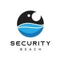 Security logo Monocular Lens Symbol with Sea Ocean Waves for Beach Watches vector design template Royalty Free Stock Photo