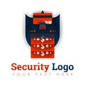 Security logo template for protection of transactions, money withdrawals, ATMs, online, mobile banking, peer to peer, blockchain,