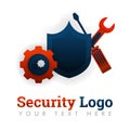 Security logo template for repair, upgrading, maintenance, manufacturing, industry, tools, safety, mechanics, networking, internet