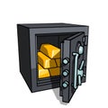 Security metal safe box with opened door and gold bars inside in perspective view Royalty Free Stock Photo