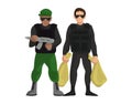 Security money collector guardian crime people with weapon standing vector illustration. Bank bodyguard uniform