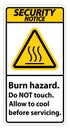 Security Notice Burn hazard safety,Do not touch label Sign on white background