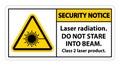 Security Notice Laser radiation,do not stare into beam,class 2 laser product Sign on white background Royalty Free Stock Photo