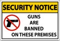 Security Notice Prohibition sign guns, No guns sign On White Background Royalty Free Stock Photo
