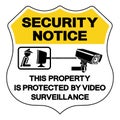 Security Notice This Property Is Protectrd By Video Surveillance Symbol Sign, Vector Illustration, Isolate On White Background Royalty Free Stock Photo