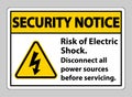 Security notice Risk of electric shock Symbol Sign Isolate on White Background Royalty Free Stock Photo