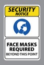Security notice sign of face masks required, face covering sign. wear face mask sign vector eps10