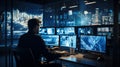 Security Operator Controls Proper Functioning of Workshop Production Line. Neural network ai generated
