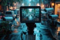 Security Operator Monitoring Camera Feeds on Multi-Screen Display. AI Generative