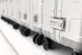 Security pad lock of silver metal luggage in the luggage row. Se Royalty Free Stock Photo
