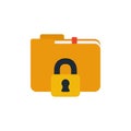 Security padlock closed with folder flat style