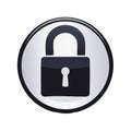 Security padlock icon in glossy circular button for digital protection and privacy Royalty Free Stock Photo