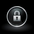Security padlock icon inside round silver and black emblem Royalty Free Stock Photo