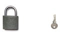 Security padlock. Metal lock pad with key isolated on white background Royalty Free Stock Photo