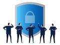 security padlock protection safety shield symbol of privacy businessmen people discuss manage Royalty Free Stock Photo