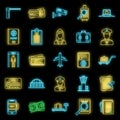 Security passport control icons set vector neon Royalty Free Stock Photo