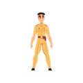 Security Police Officer, Professional Policeman Character in Knaki Uniform Vector Illustration