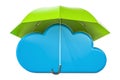 Security and protection concept, computing cloud under umbrella.