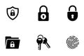 Security and Protection Icons Set - Shield, Padlocks, Folder, Keys, and Fingerprint Royalty Free Stock Photo
