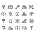 Security and protection line icon set. 20 vector outline symbols for privacy, locks, keys, passwords, biometrics, and access Royalty Free Stock Photo