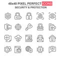 Security and protection thin line icon set. Password, key, padlock, fingerprint, firewall, bug, shield unique icons