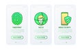 Security and protection thin line icons set: fingerprint, face ID. Vector illustration for user mobile app Royalty Free Stock Photo