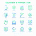 Security and protection thin line icons set