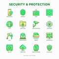 Security and protection thin line icons set: mobile security, fingerprint, badge, firewall, face ID, secure folder, surveillance Royalty Free Stock Photo