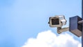 Always security reccord with Cctv camera and blue sky white Royalty Free Stock Photo