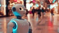 A security robot equipped with AI capabilities patrolling a shopping mall for suious behavior. Royalty Free Stock Photo
