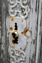 Old rusty lock of a door close up