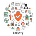 Security and Safety Thin Line Icons Set with Shield and Safe