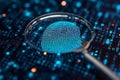 Security scrutiny Biometrics authentication technology under magnifying glass, binary code Royalty Free Stock Photo