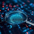 Security scrutiny Biometrics authentication technology under magnifying glass, binary code Royalty Free Stock Photo