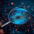 Security scrutiny Biometrics authentication technology under magnifying glass, binary code Royalty Free Stock Photo