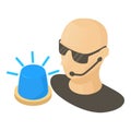 Security service icon isometric vector. Security guard and blue flashing beacon