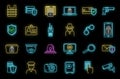 Security service scan icons set vector neon Royalty Free Stock Photo