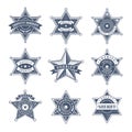 Security sheriff badges. Police shield and officers logo texas rangers vector symbols Royalty Free Stock Photo