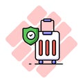 Security shield on attache case denoting vector of luggage security, luggage insurance icon