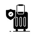 Security shield on attache case denoting vector of luggage security, luggage insurance icon