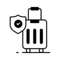 Security shield on attache case denoting vector of luggage security, luggage insurance icon