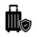 Security shield on attache case denoting vector of luggage security, luggage insurance icon