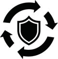 Security Shield with Circular Arrows Icon - Continuous Protection Royalty Free Stock Photo