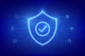 Security shield. Cyber security. Protection shield with Check mark icon. Cyber data protection. Information privacy idea. Network