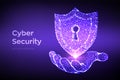 Security shield. Cyber security. Shield With Keyhole icon in hand. Protect and Security of Safe concept. Illustrates cyber data