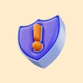 security shield exclamation icon 3d render concept for cyber internet safety