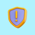 Security shield exclamation icon 3d render concept for cyber safety protection