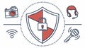 Security shield with key, data protection, privacy lock, digital security, cyber safety, secure icon vector design Generative AI